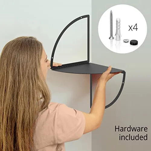 STRONA Modern Black Corner Shelf Wall Mounted Metal Shelving Bedroom or Office