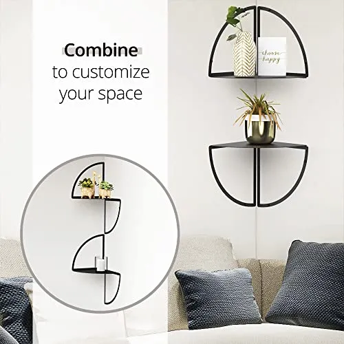 STRONA Modern Black Corner Shelf Wall Mounted Metal Shelving Bedroom or Office