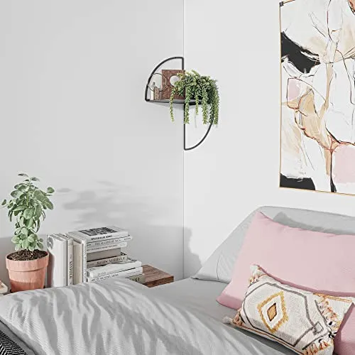 STRONA Modern Black Corner Shelf Wall Mounted Metal Shelving Bedroom or Office