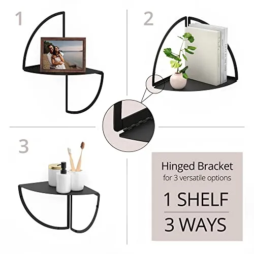 STRONA Modern Black Corner Shelf Wall Mounted Metal Shelving Bedroom or Office