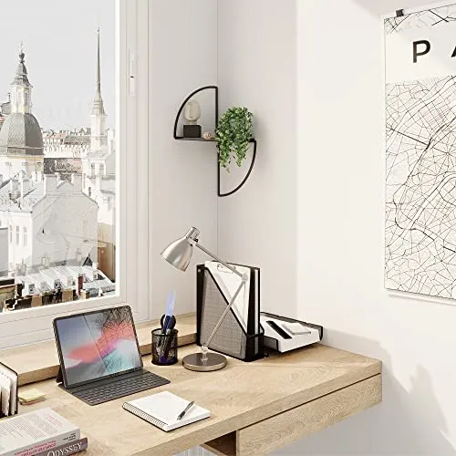 STRONA Modern Black Corner Shelf Wall Mounted Metal Shelving Bedroom or Office