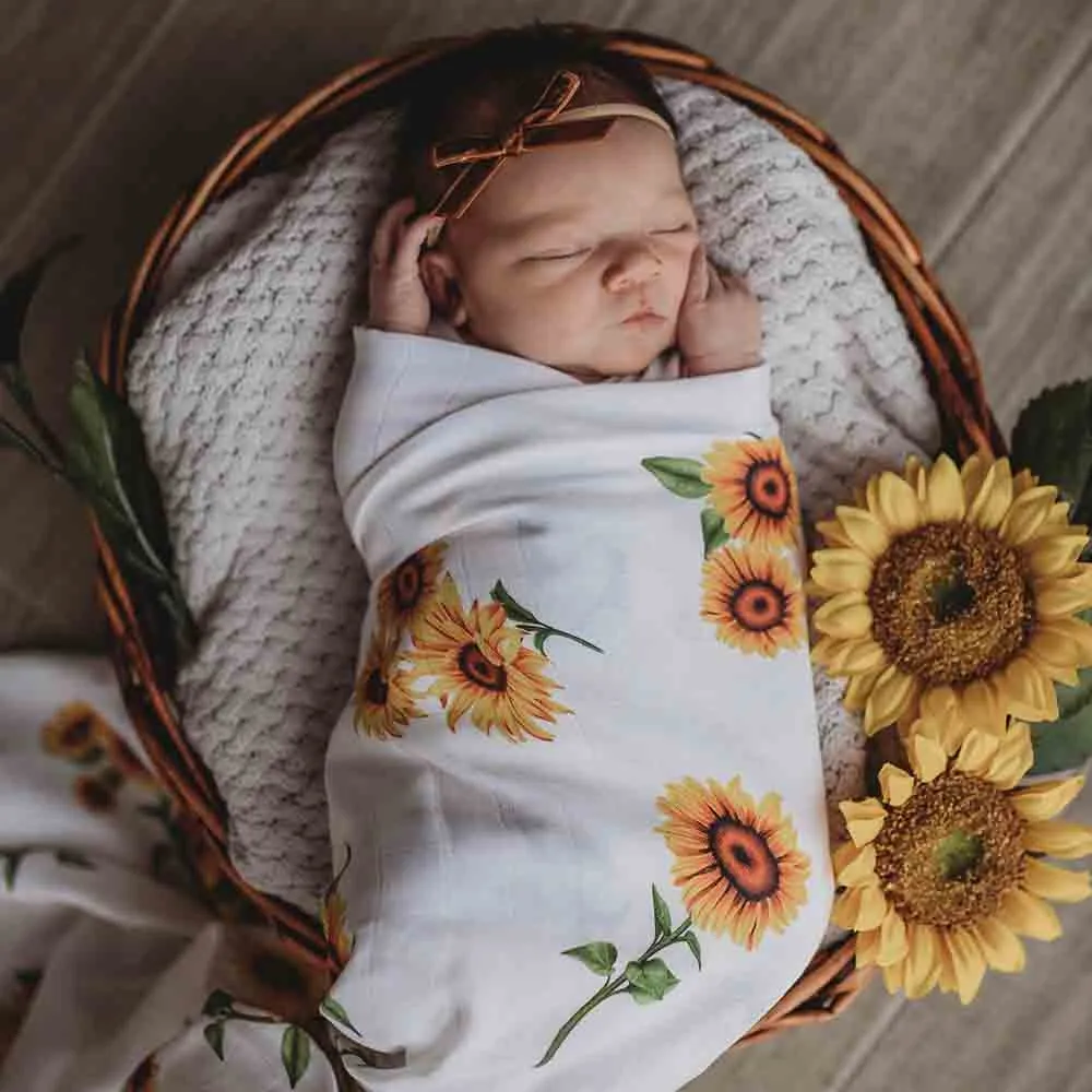 Sunflower Muslin Wrap Birth Announcement Set