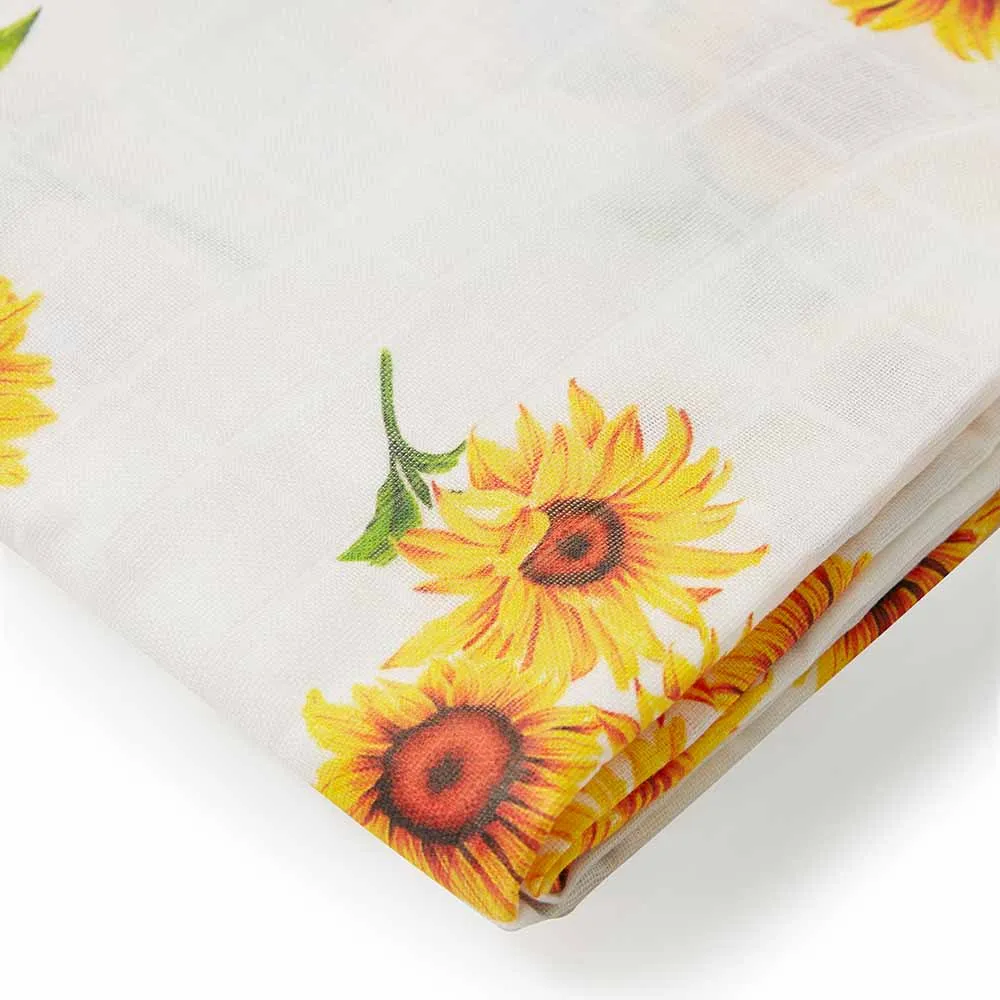 Sunflower Muslin Wrap Birth Announcement Set