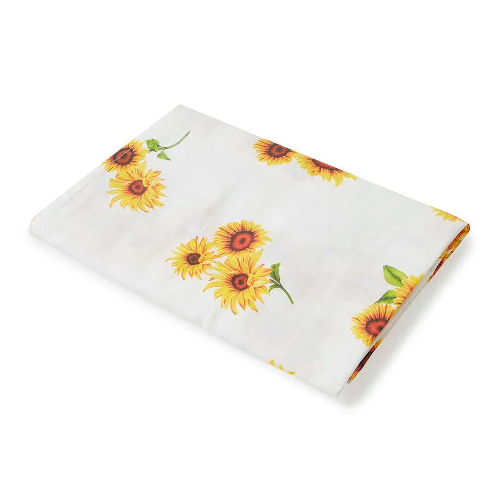 Sunflower Muslin Wrap Birth Announcement Set