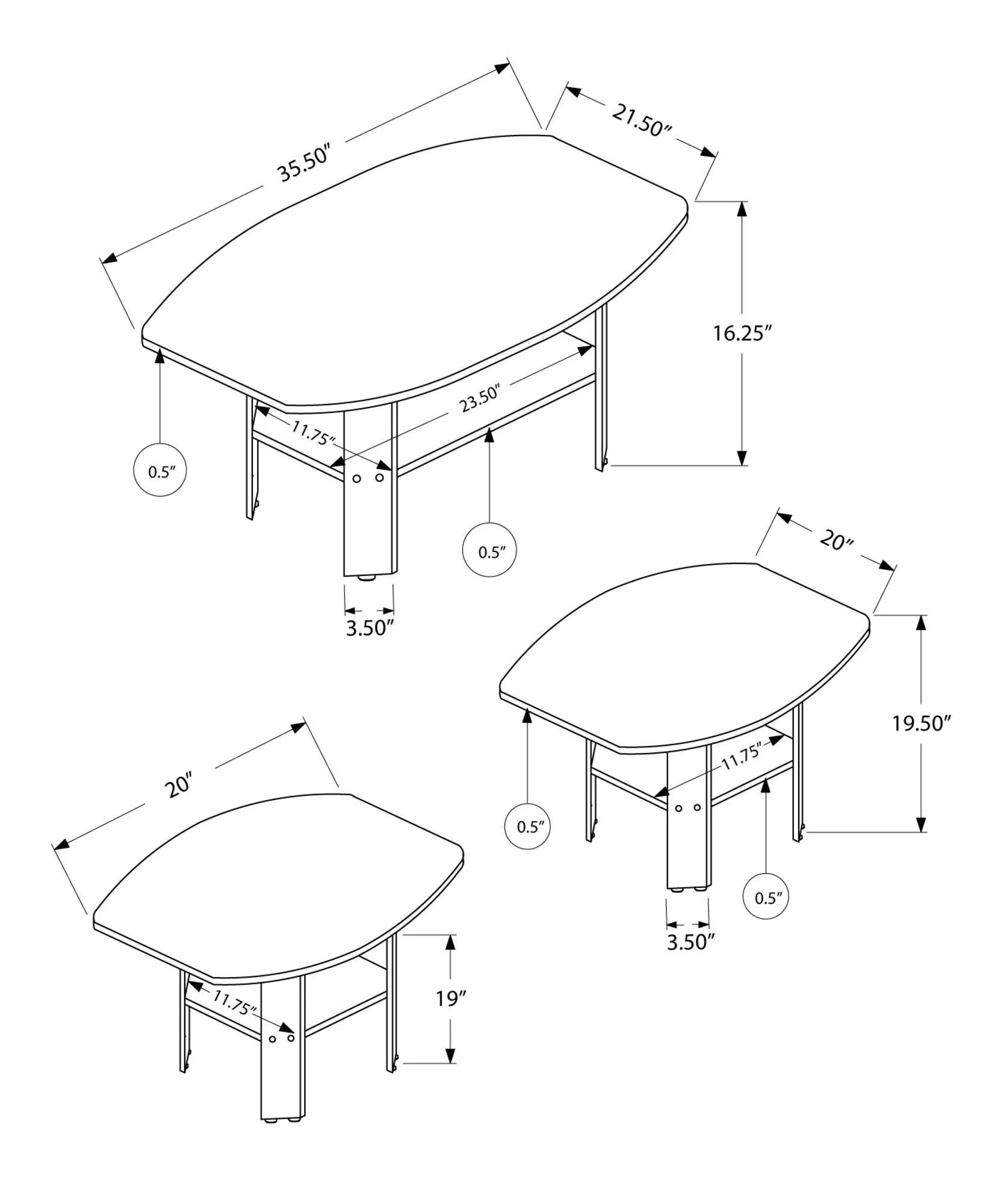 Table Set - 3Pcs Set / Grey