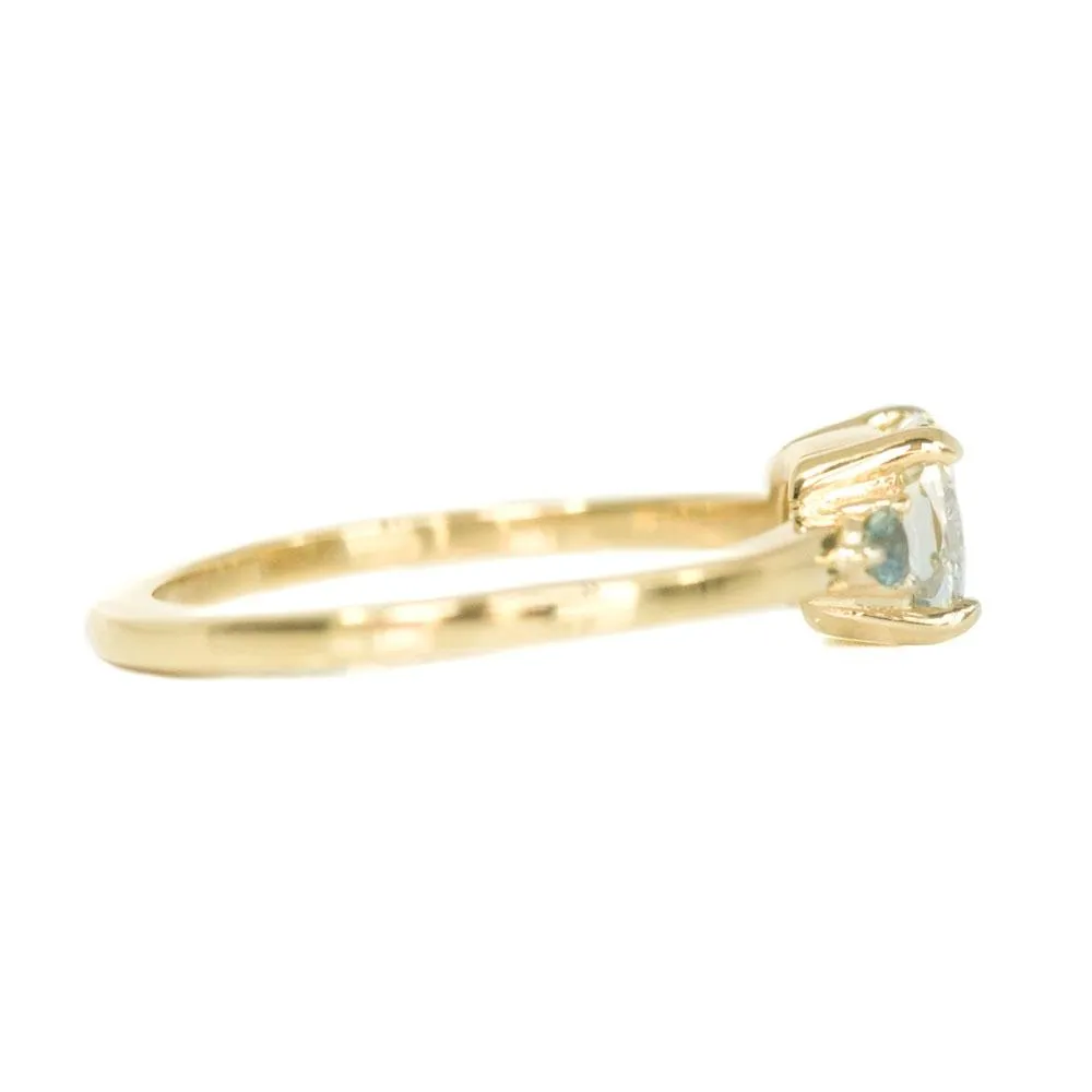 Three Stone Ring featuring 1.06 reclaimed cushion diamond in East-West setting