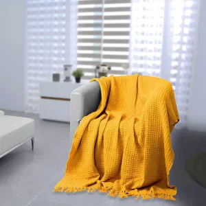 TIB® Cotton Throw Blanket,125x150 cm, Throws for Sofa and Couch 3 Seater 120 TC with Fringes, (Mustard)