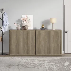 timeless Fluted Sideboard Buffet Cabinet with Storage, Modern Accent Cabinet Consle Table with Doors and Adjustable Shelves Credenzas for Living Room Hallway Kitchen , Grey
