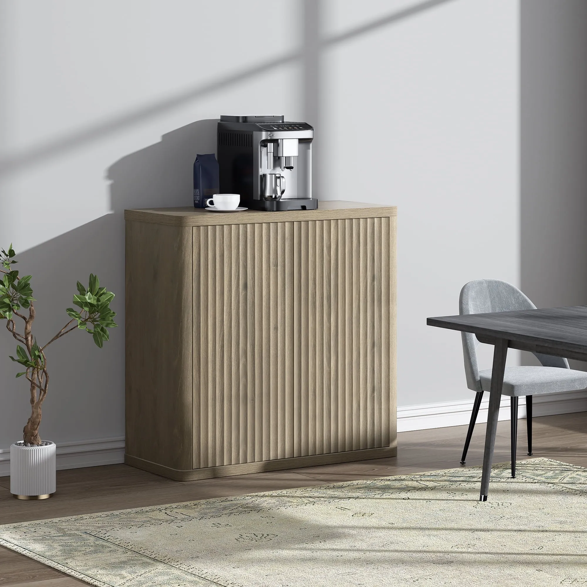 timeless Fluted Sideboard Buffet Cabinet with Storage, Modern Accent Cabinet Consle Table with Doors and Adjustable Shelves Credenzas for Living Room Hallway Kitchen , Grey