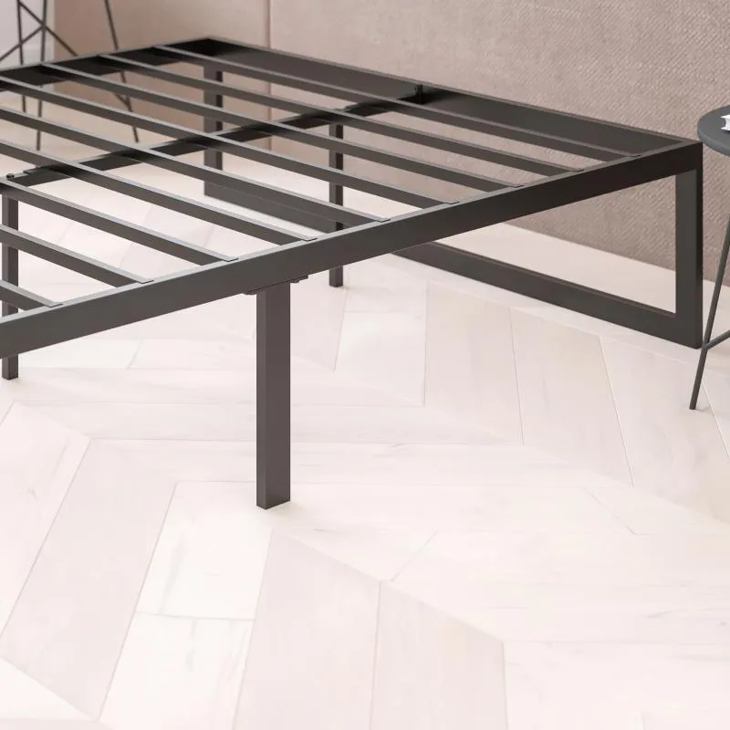Trendy Nights Metal Platform Bed Frame No Box Spring Needed Steel Slat Support Quick Lock Functionality