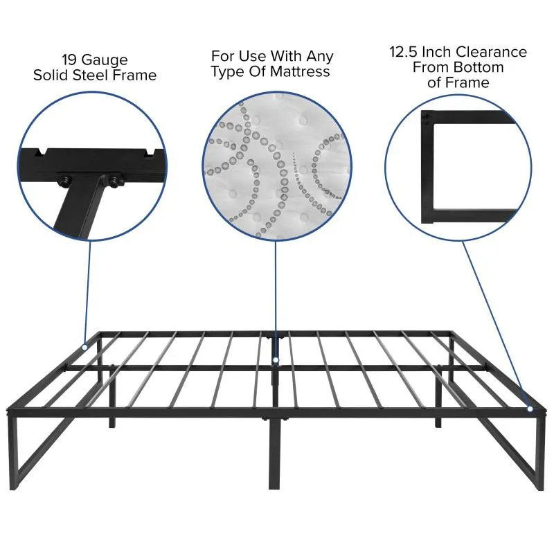 Trendy Nights Metal Platform Bed Frame No Box Spring Needed Steel Slat Support Quick Lock Functionality