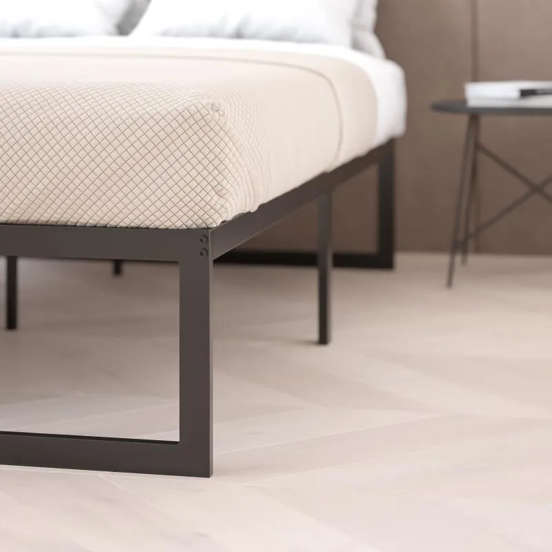 Trendy Nights Metal Platform Bed Frame No Box Spring Needed Steel Slat Support Quick Lock Functionality