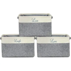 Twill Storage Basket Set - "Live, Love, Laugh" - (Stylish Text)