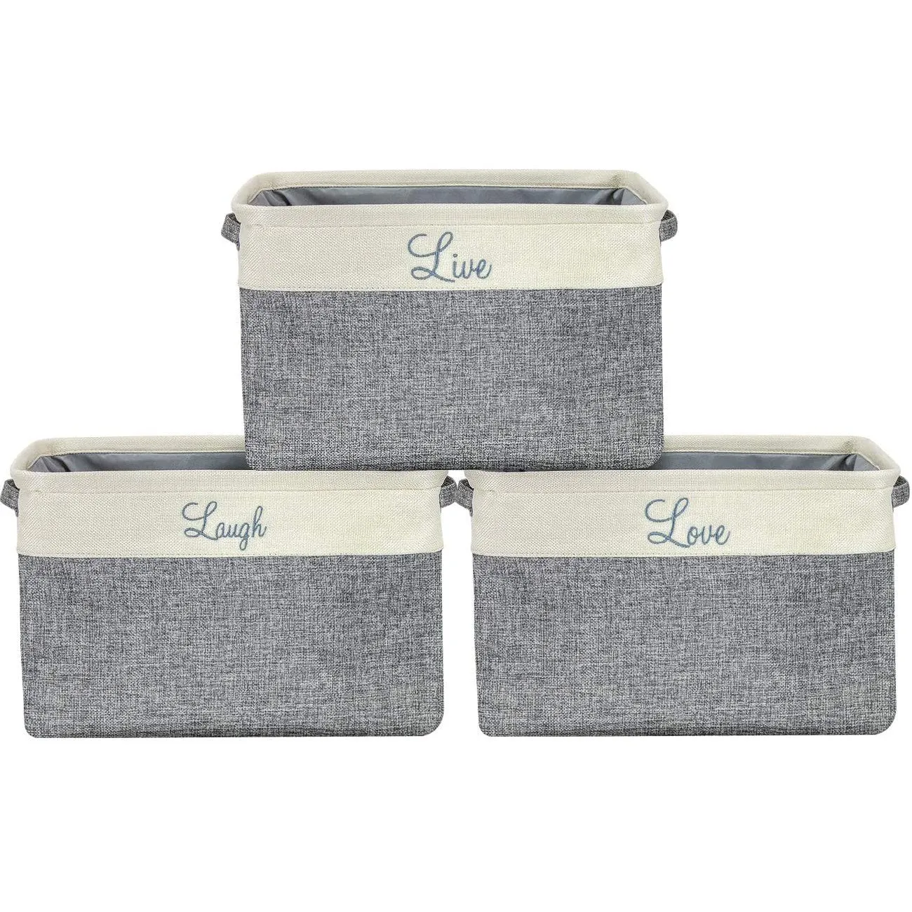 Twill Storage Basket Set - "Live, Love, Laugh" - (Stylish Text)