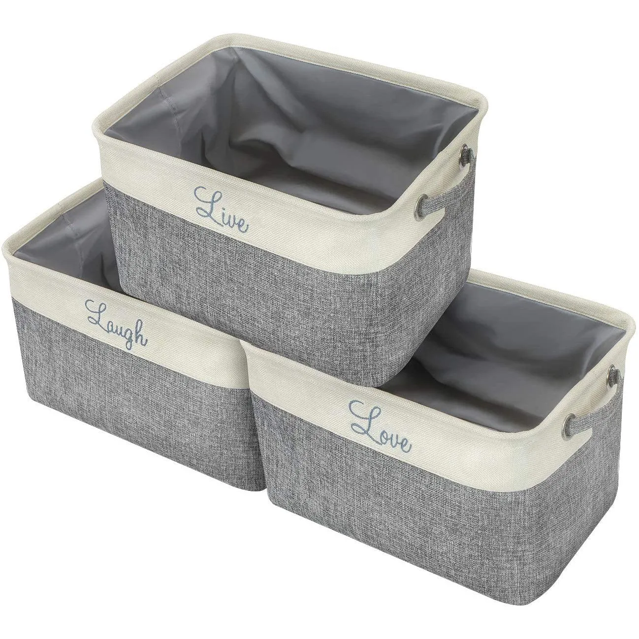 Twill Storage Basket Set - "Live, Love, Laugh" - (Stylish Text)