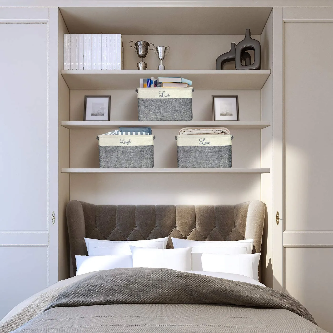 Twill Storage Basket Set - "Live, Love, Laugh" - (Stylish Text)