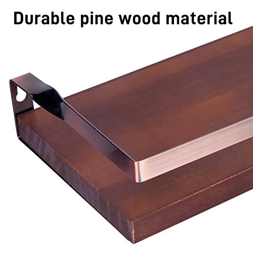 Vdomus Wood Floating Shelves 2 Pack Brown Wall Mounted with Towel Bar
