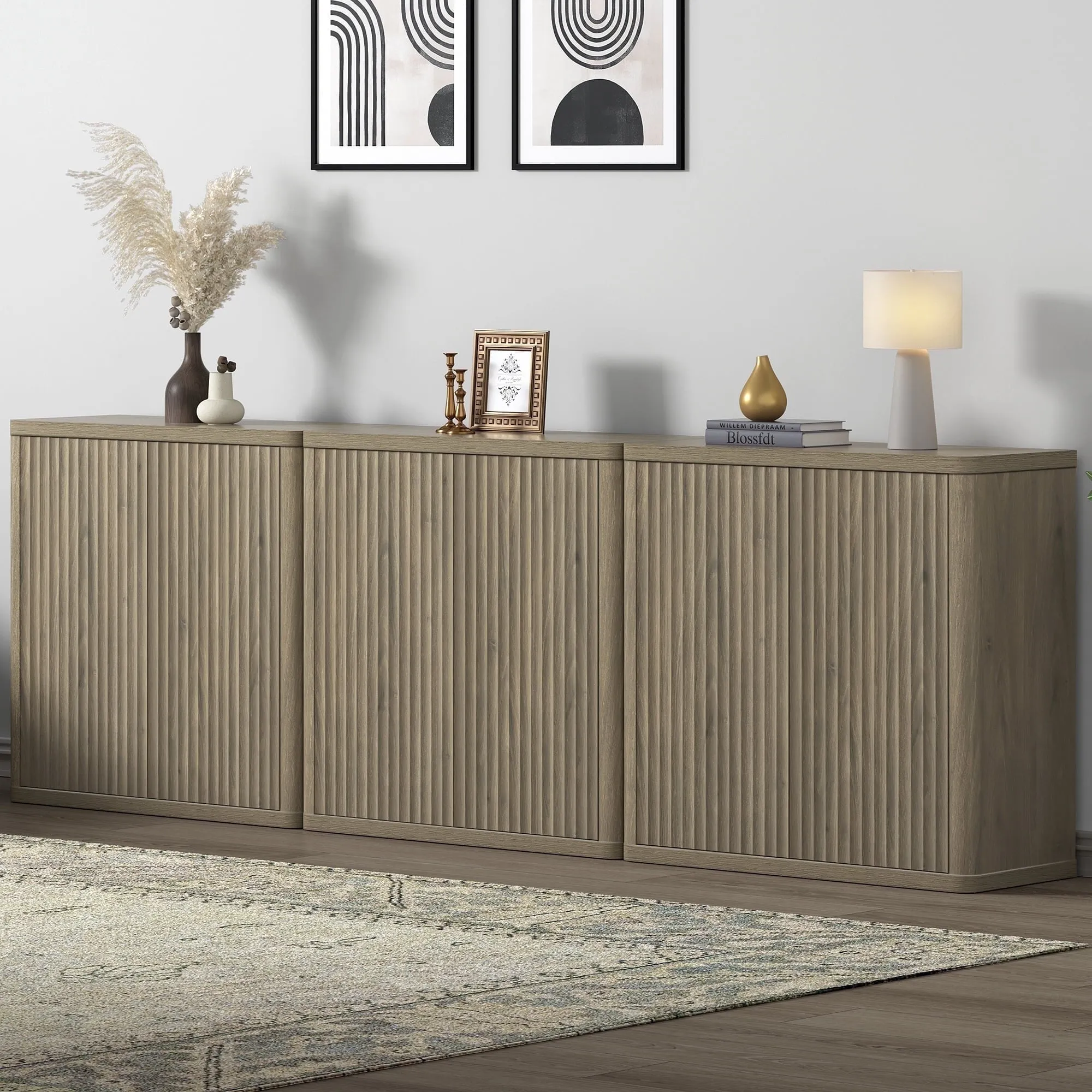 versatile Fluted Sideboard Buffet Cabinet with Storage, Modern Accent Cabinet Consle Table with Doors and Adjustable Shelves Credenzas for Living Room Hallway Kitchen , Grey