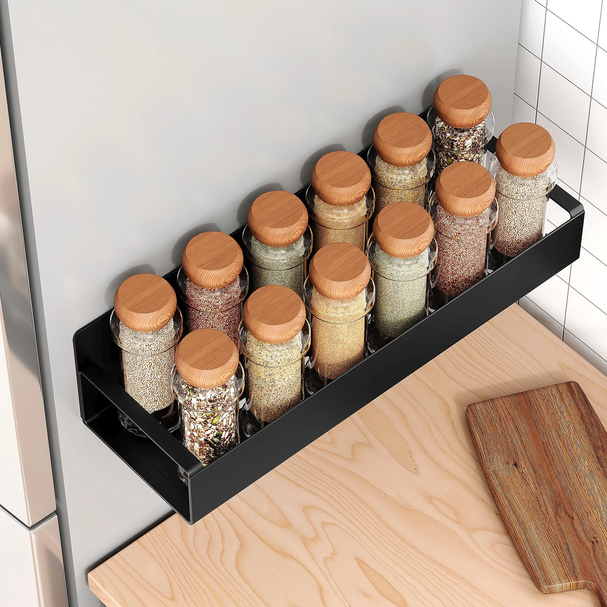 Vetacsion 4 Pack Moveable Fridge Magnetic Spice Racks,Metal Black