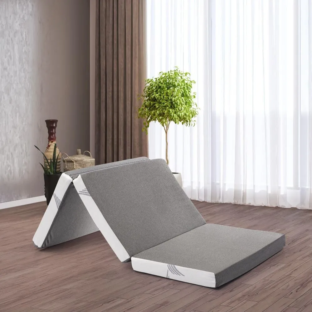 Wakefit Foam Mattress | 5 Years Warranty | Foldable Mattress, Flexagon Trifold Pro, Folding Mattress Double Bed, 4-Inch Bed Mattress, Mattress with Removable Cover (72X48X4 Inches, Medium Firm, Grey)