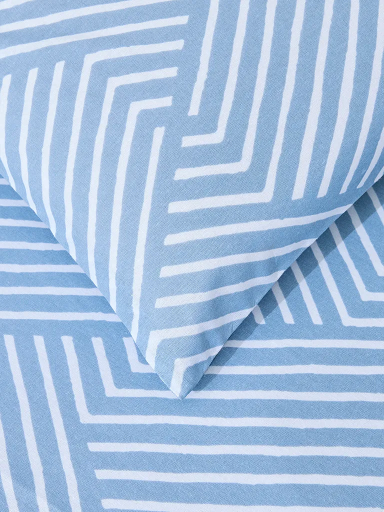 Westside Home Blue Printed Single Bed Fitted Sheet and Pillowcase Set