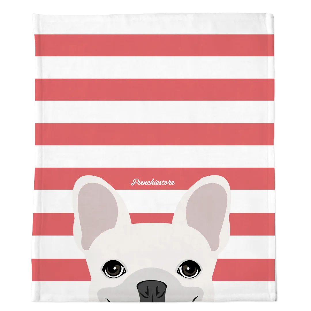 White French Bulldog on Coral Stripes | Frenchie Blanket