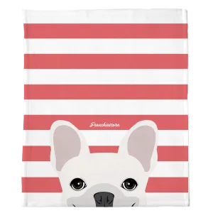 White French Bulldog on Coral Stripes | Frenchie Blanket