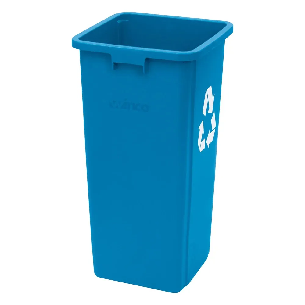 Winco PTCS-23L 23 Gallon Blue Square Recycle Trash Can, 15-5/8" x 30-3/4"
