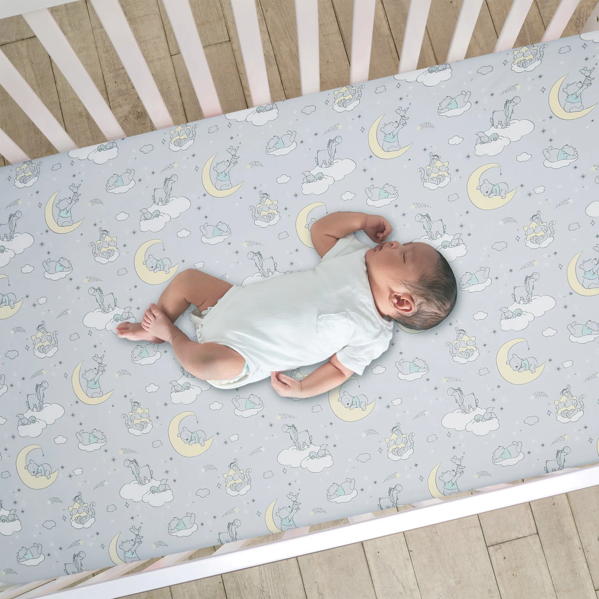 Winnie the Pooh Cozy Friends Gray Fitted Crib Sheet