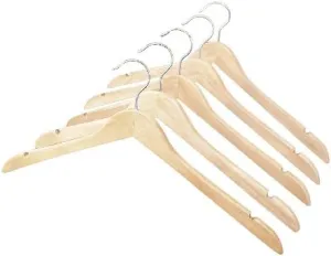 Wood Dress & Shirt Hanger – Natural Finish - Set of 5
