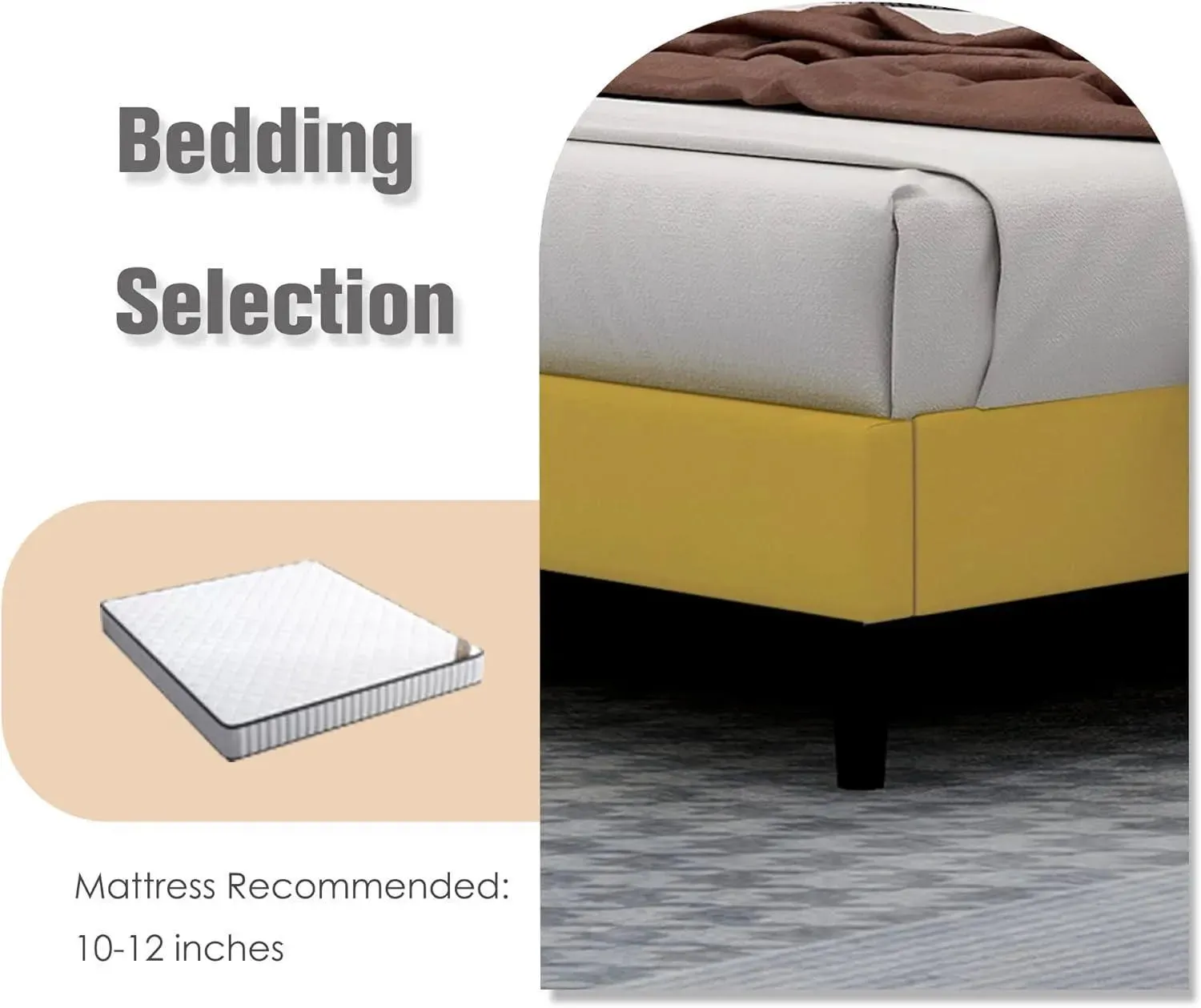 Wooden Twist Modern Rectangular Velvet Upholstery Bed with Soft Wingback Headboard ( Yellow )